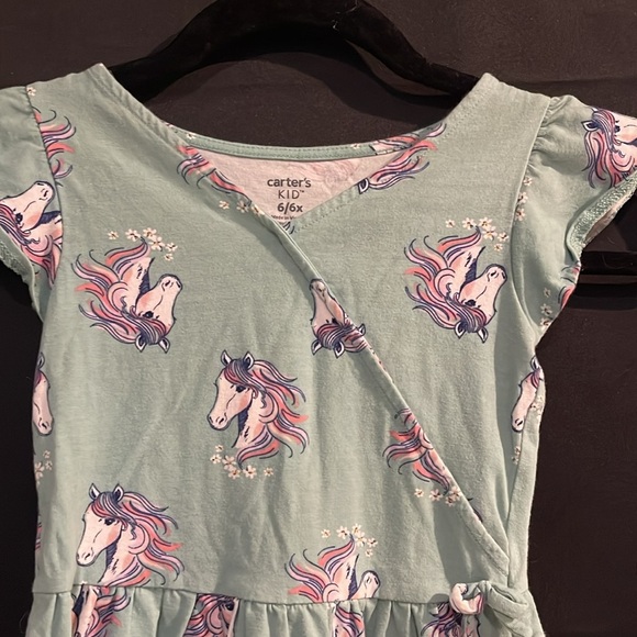 3/$20 Carter's Girls Unicorn Print Dress Size 6/6X Mint Green Skater Dress - Picture 2 of 6